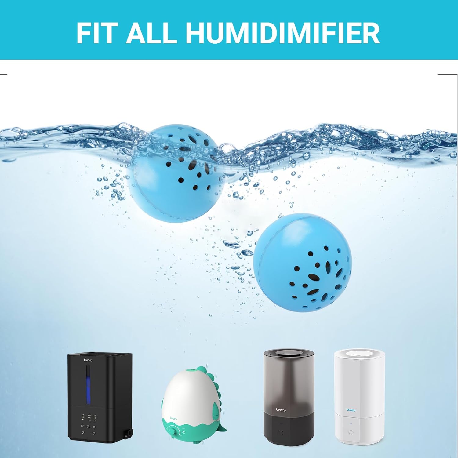 Livatro Humidifier Cleaning Ball, Fights Mold & Odor, Prevents Hard Water Build-Up, Eliminates White Dust, Works for All Humidifiers & Fish Tanks
