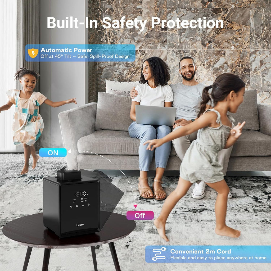 Livatro 3L Stainless Steel Warm Mist Humidifier, Easy Clean, Warm Steam, Sleep Mode & Auto-off, Healthy Air for Bedroom & Living Room - Black