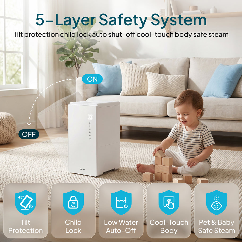 Livatro 6L Warm Steam Humidifier – 212°F Boiling Kills 99.9% Bacteria, 304 Stainless Steel, Auto-Clean, 24H Runtime