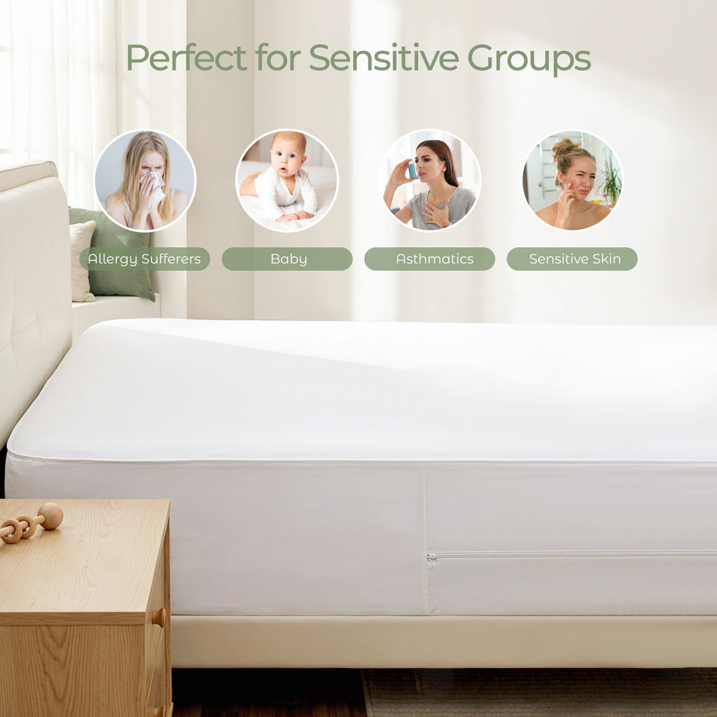 FAUNNA 6-Sided Mattress Encasement – 100% Cotton, Dust Mite & Bed Bug Proof, Microban, Silent Zipper, OEKO-TEX