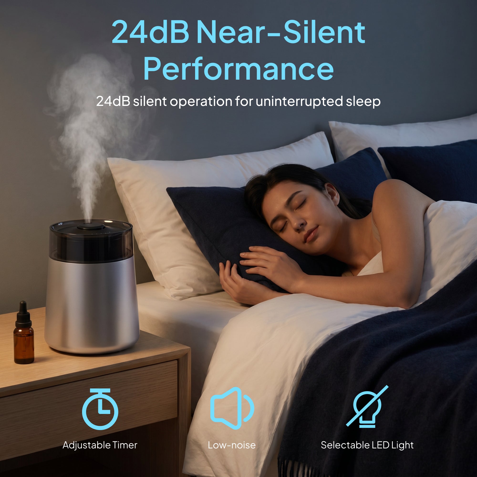 Livatro 7L Ultrasonic Cool Mist Humidifier – Top Fill, 304 Stainless Steel, 24dB Quiet, 7‑Color LED, 35H Run Time, 650 sq ft