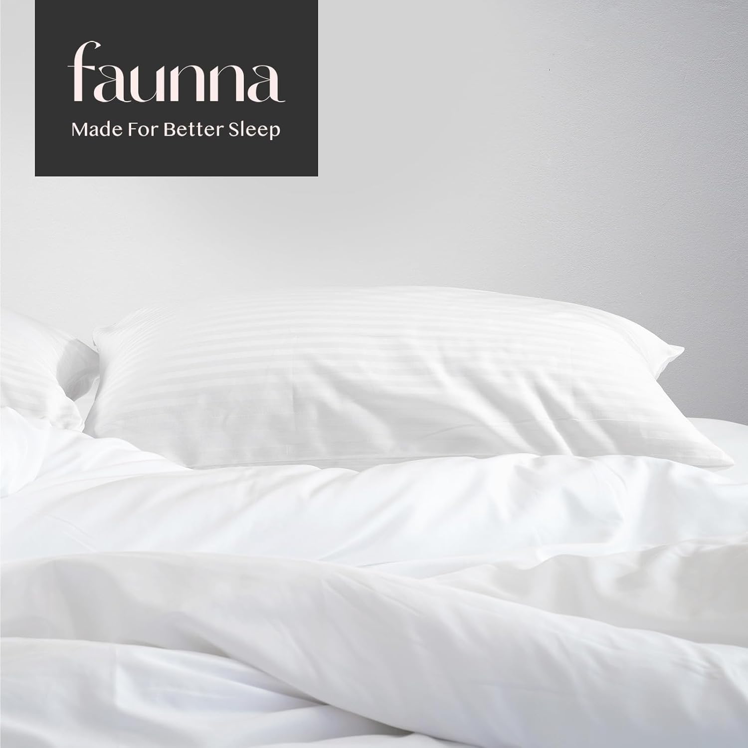 Faunna 600TC 100% Cotton Pillow Protectors, Body (20x54"), 2 Pack, Oeko-TEX, Silent Zipper, Hotel-Grade, White
