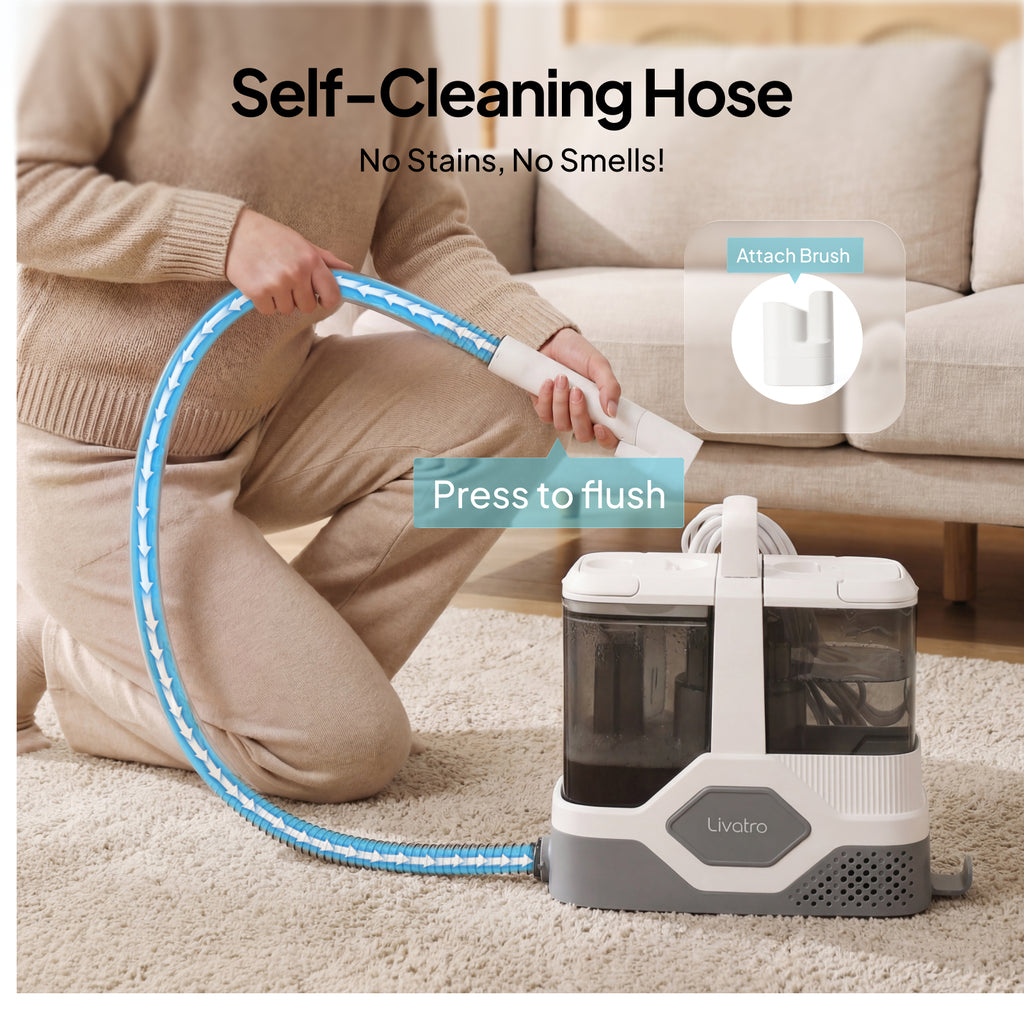 Livatro Upholstery Cleaner Machine – 16kPa Suction, 600W, 2300ml Tank, Self-Cleaning Hose, Portable Carpet & Sofa Spot Cleaner