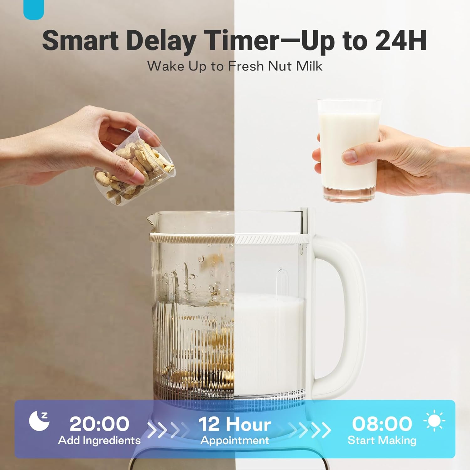 Livatro 50.73oz Nut Milk Maker, 12-in-1 Automatic Soy Milk Machine with Detachable Design, Oat & Almond Milks, 24H Delay, Keep Warm, Auto-Clean
