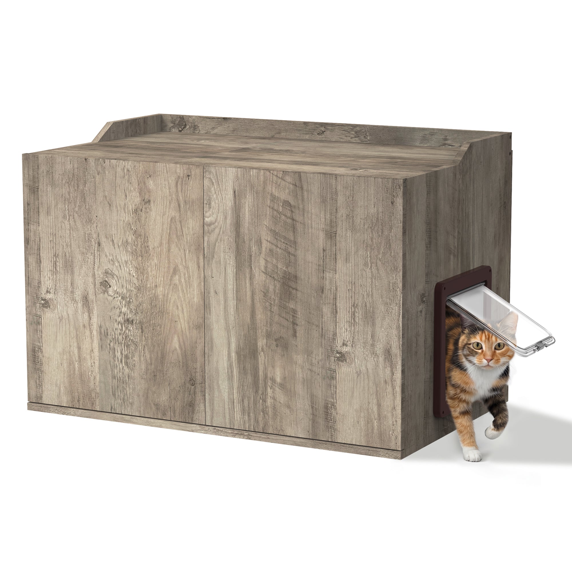 Hidden Cat Litter Box Enclosure Side Table, Waterproof Indoor Outdoor Cat Litter Box Furniture with Front Door