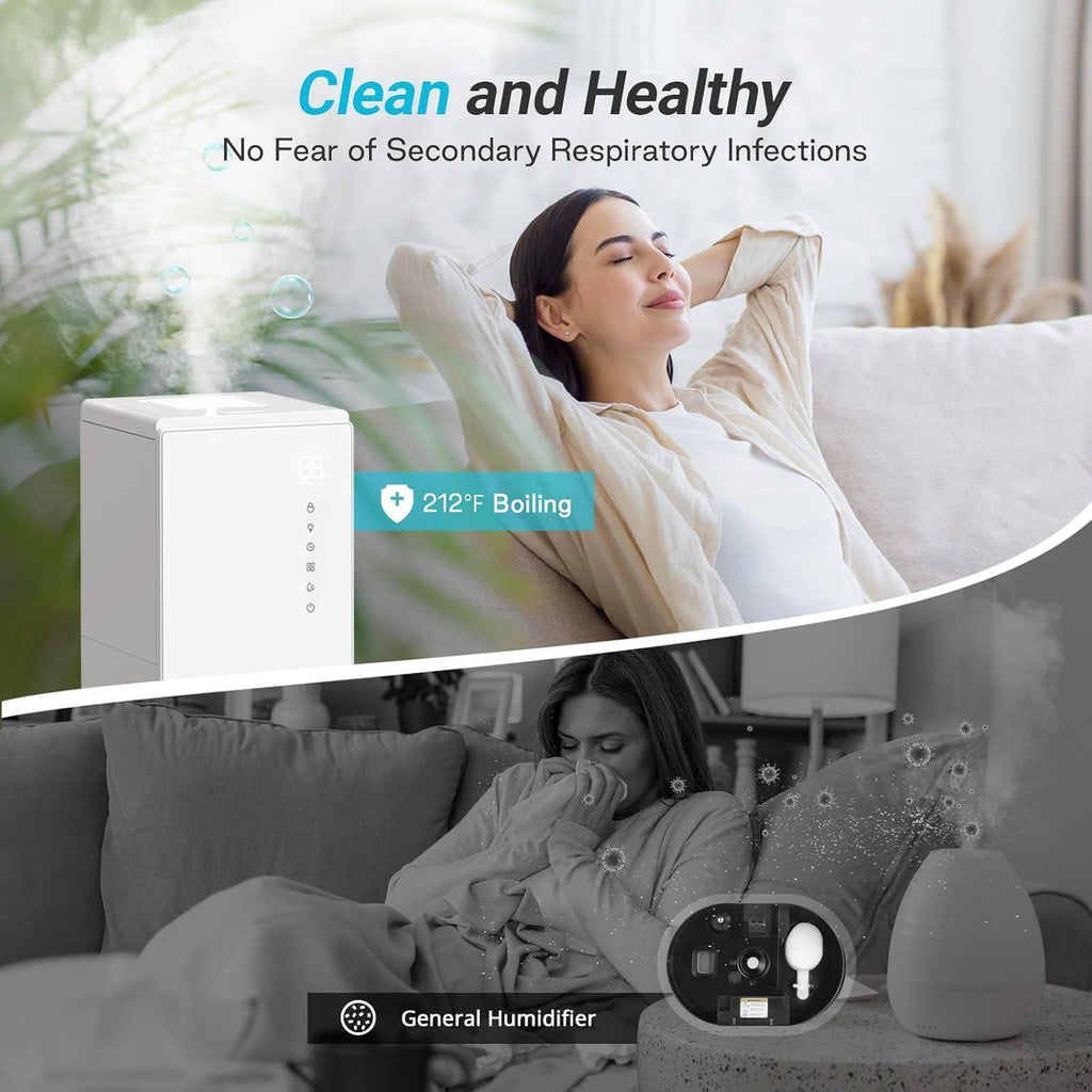 6L Stainless Steel Warm Mist Humidifier, Easy Clean, Sleep Mode, Auto-Off for Bedroom & Living Room