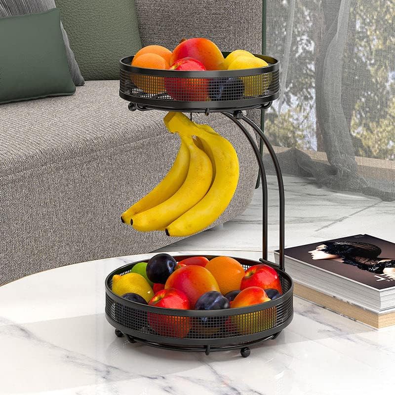 ADIVO 2 Tier Fruit Bowl Carbon Steel Kitchen Fruit and Vegetable Storage Basket