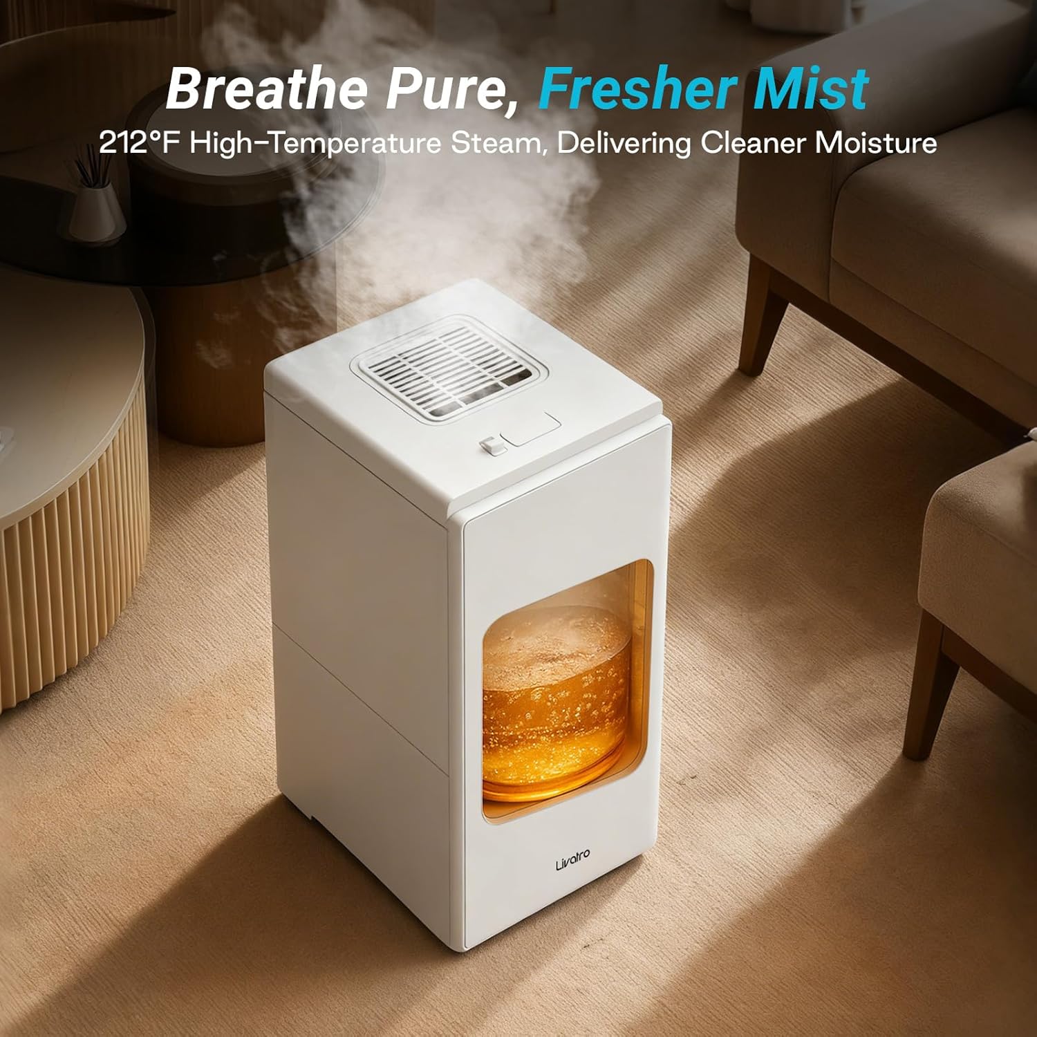 6L Stainless Steel Warm Mist Humidifier with Easy Clean, Sleep Mode & Auto-Off, Large Room Air Humidifier for Bedroom