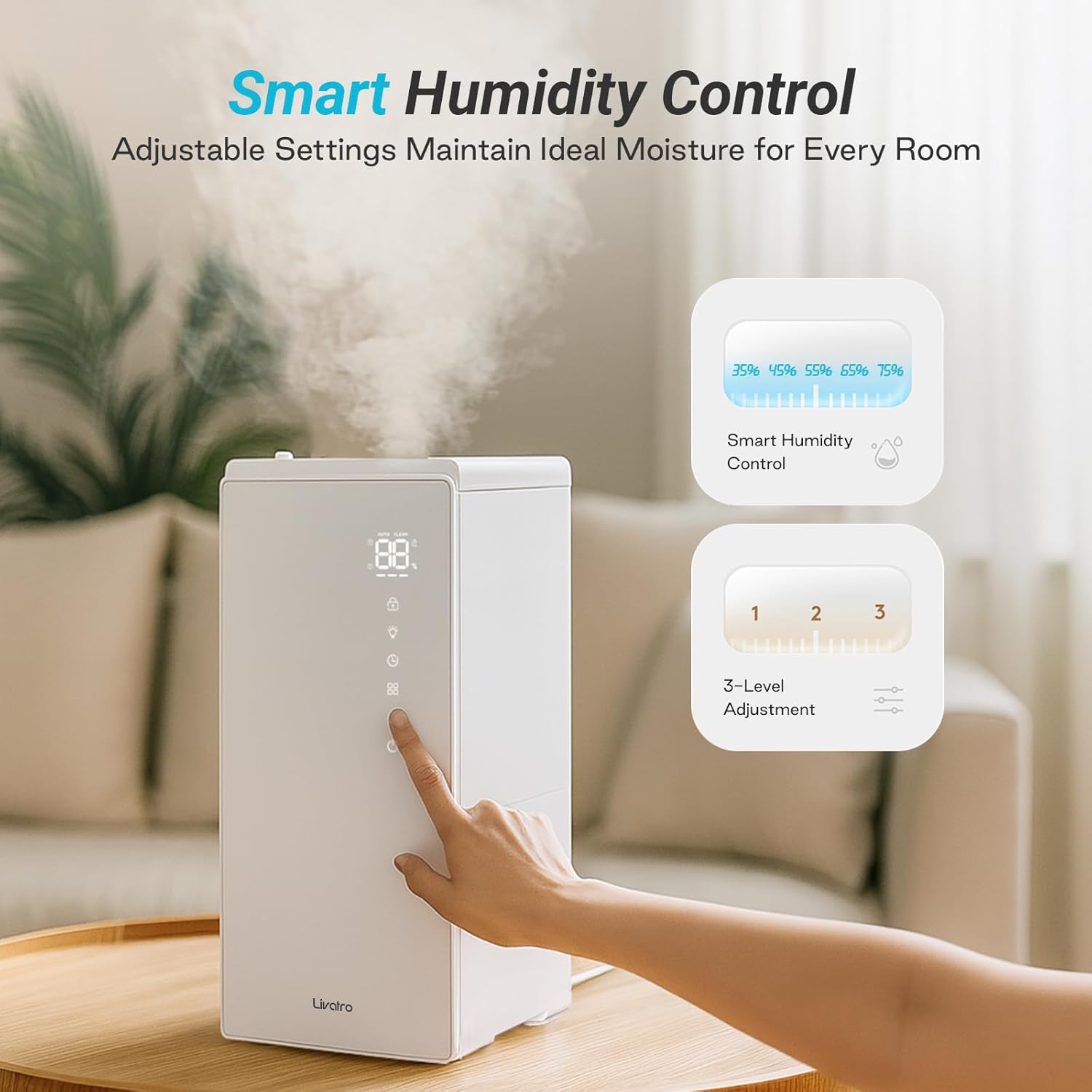 6L Stainless Steel Warm Mist Humidifier, Easy Clean, Sleep Mode, Auto-Off for Bedroom & Living Room