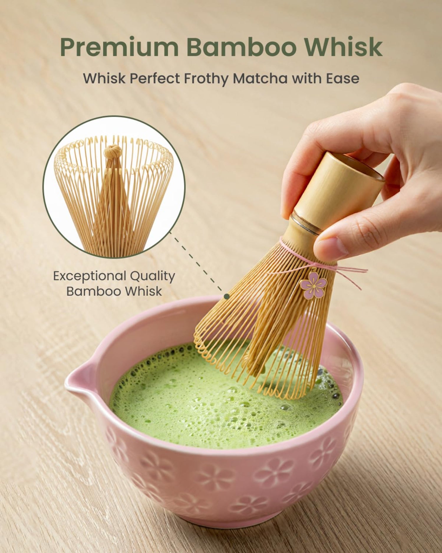 Adivo 7-Piece Matcha Whisk Set with Ceramic Bowl, Bamboo Scoop, Sifter, Holder & Towel | Matcha Gift Kit