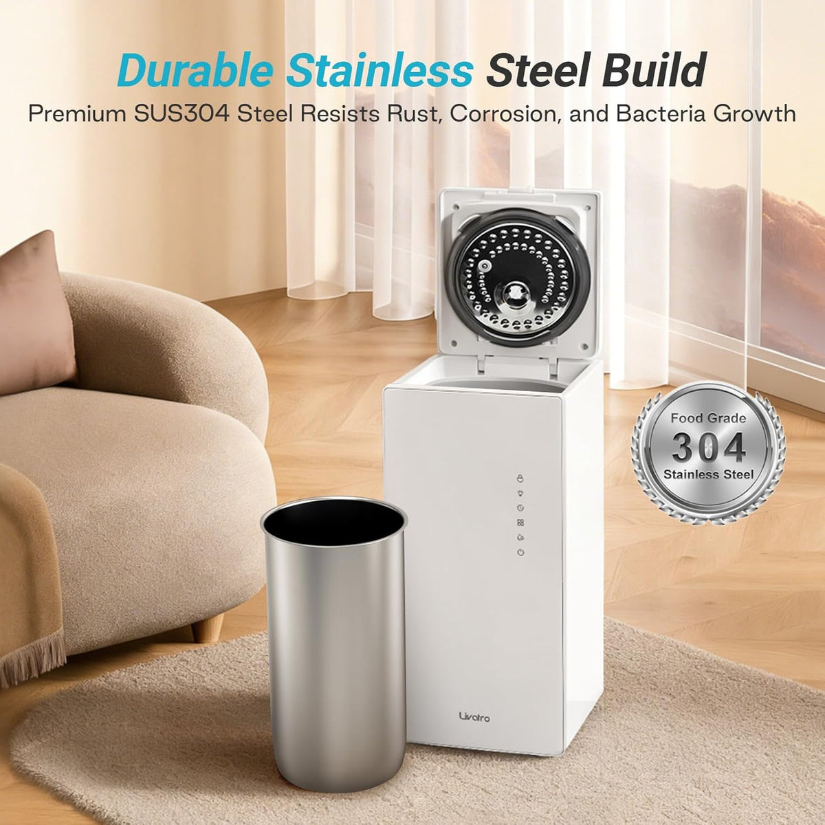 6L Stainless Steel Warm Mist Humidifier, Easy Clean, Sleep Mode, Auto-Off for Bedroom & Living Room