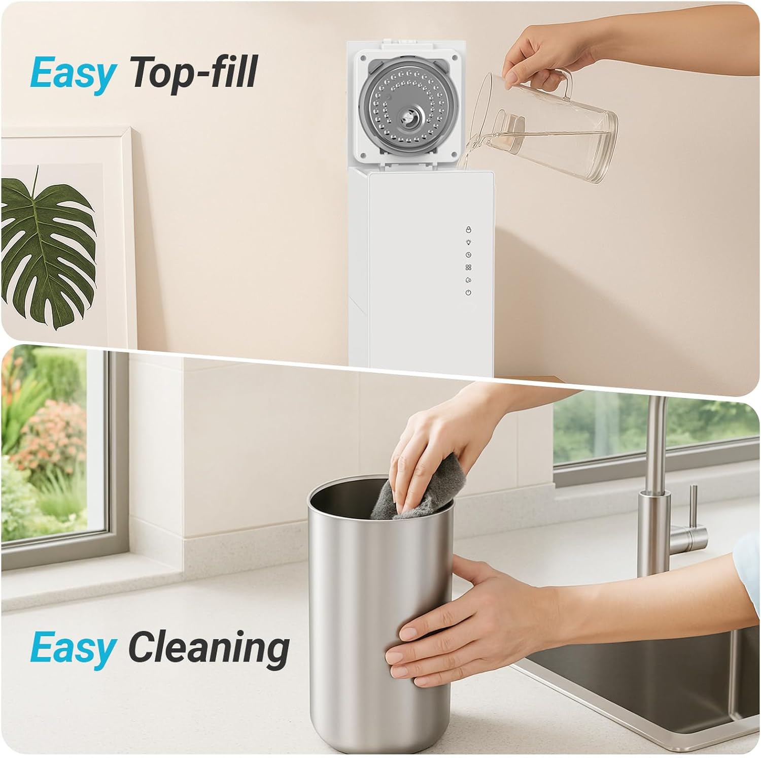 6L Stainless Steel Warm Mist Humidifier with Easy Clean, Sleep Mode & Auto-Off, Large Room Air Humidifier for Bedroom