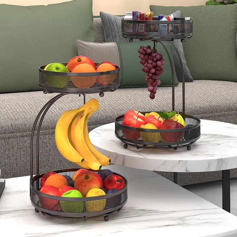 ADIVO 2 Tier Fruit Bowl Carbon Steel Kitchen Fruit and Vegetable Storage Basket