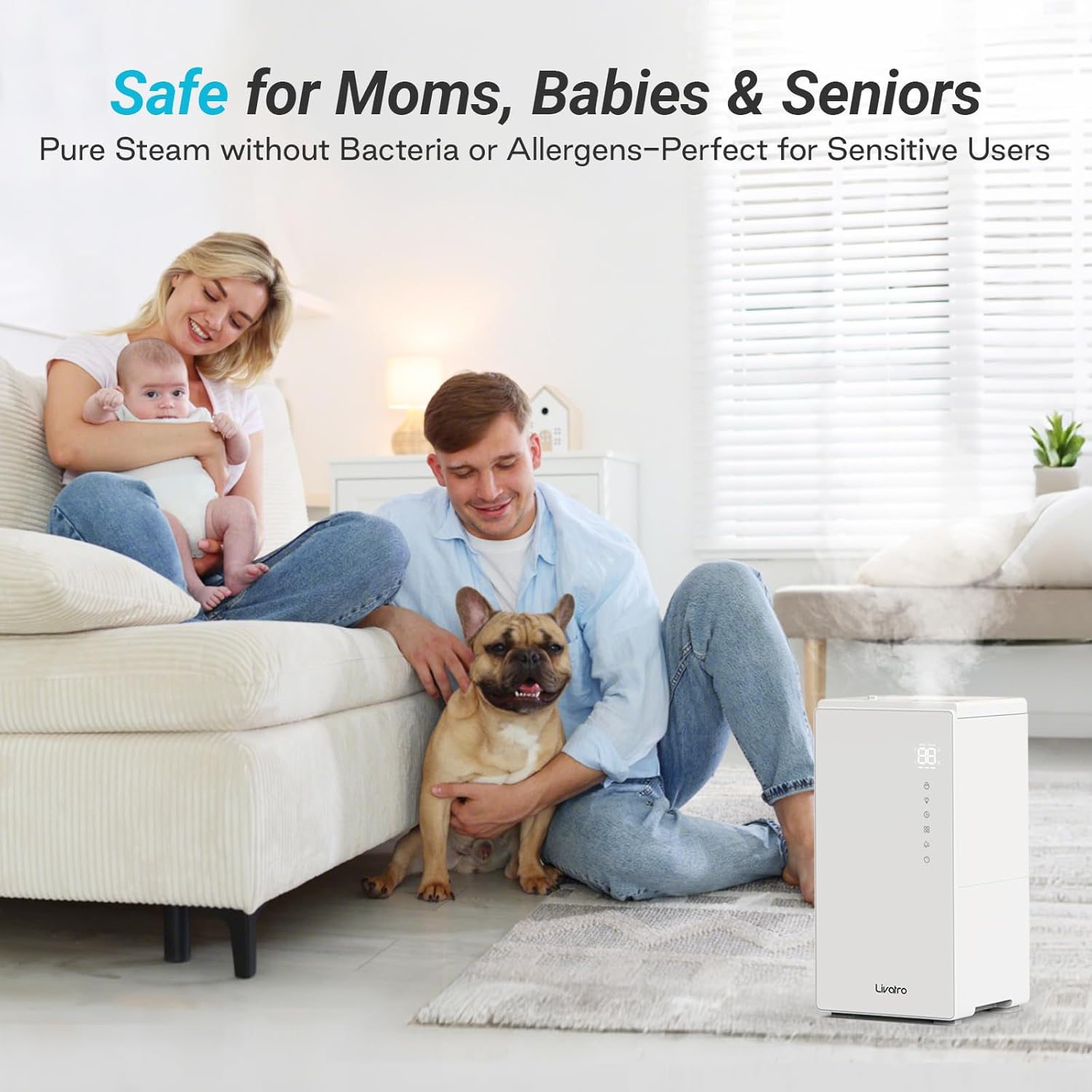 6L Stainless Steel Warm Mist Humidifier with Easy Clean, Sleep Mode & Auto-Off, Large Room Air Humidifier for Bedroom