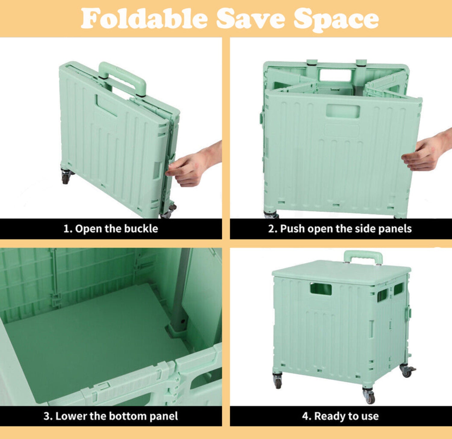 Viviendo 65L Foldable Shopping Trolley Cart Portable Grocery Basket Rolling Wheel with Top Cover