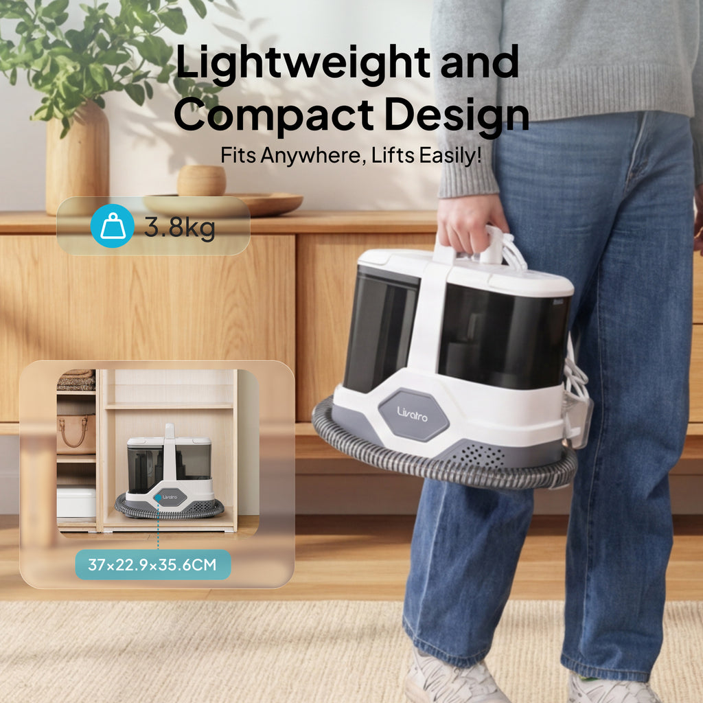 Livatro Upholstery Cleaner Machine – 16kPa Suction, 600W, 2300ml Tank, Self-Cleaning Hose, Portable Carpet & Sofa Spot Cleaner