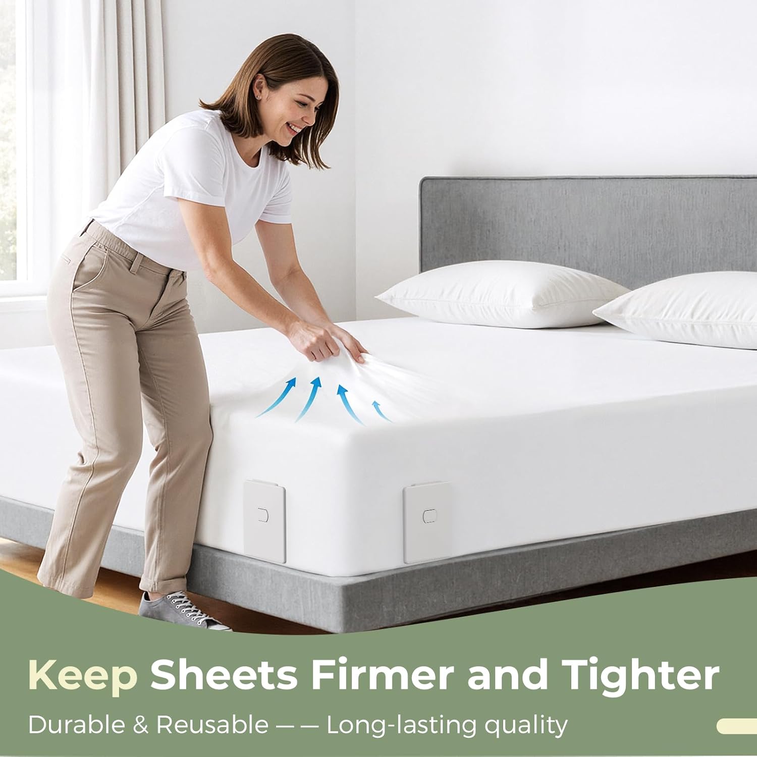Faunna Bed Lock Sheet Holders, Upgrade Straps Keep Sheets Firm & Tight, Fitted Sheet Clips for Corners, Easy One-Time Installation, White