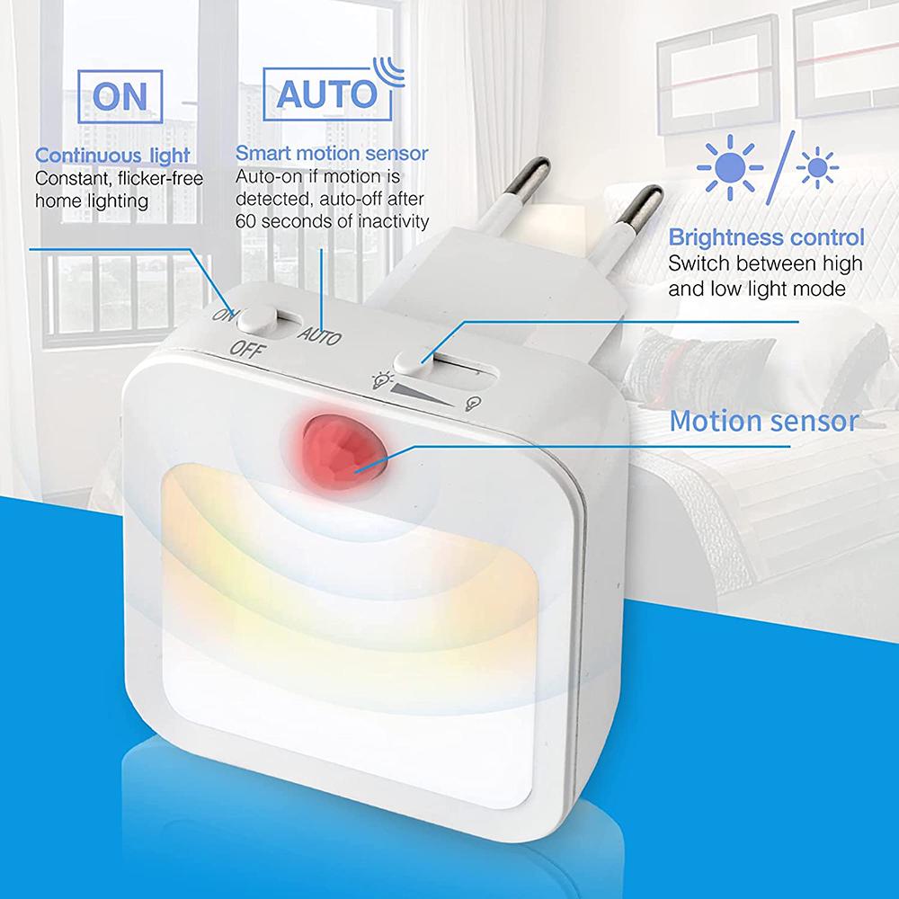 Plug-in Motion Sensor Night Light with Dusk-to-Dawn Sensor & Stepless Dimming
