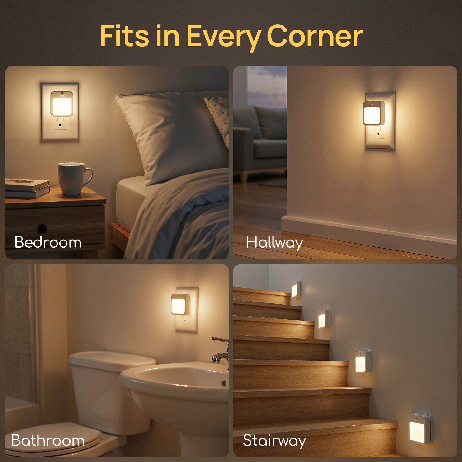 Plug-In Motion Sensor Night Light, Dusk-to-Dawn LED with Stepless Dimming, Energy-Saving