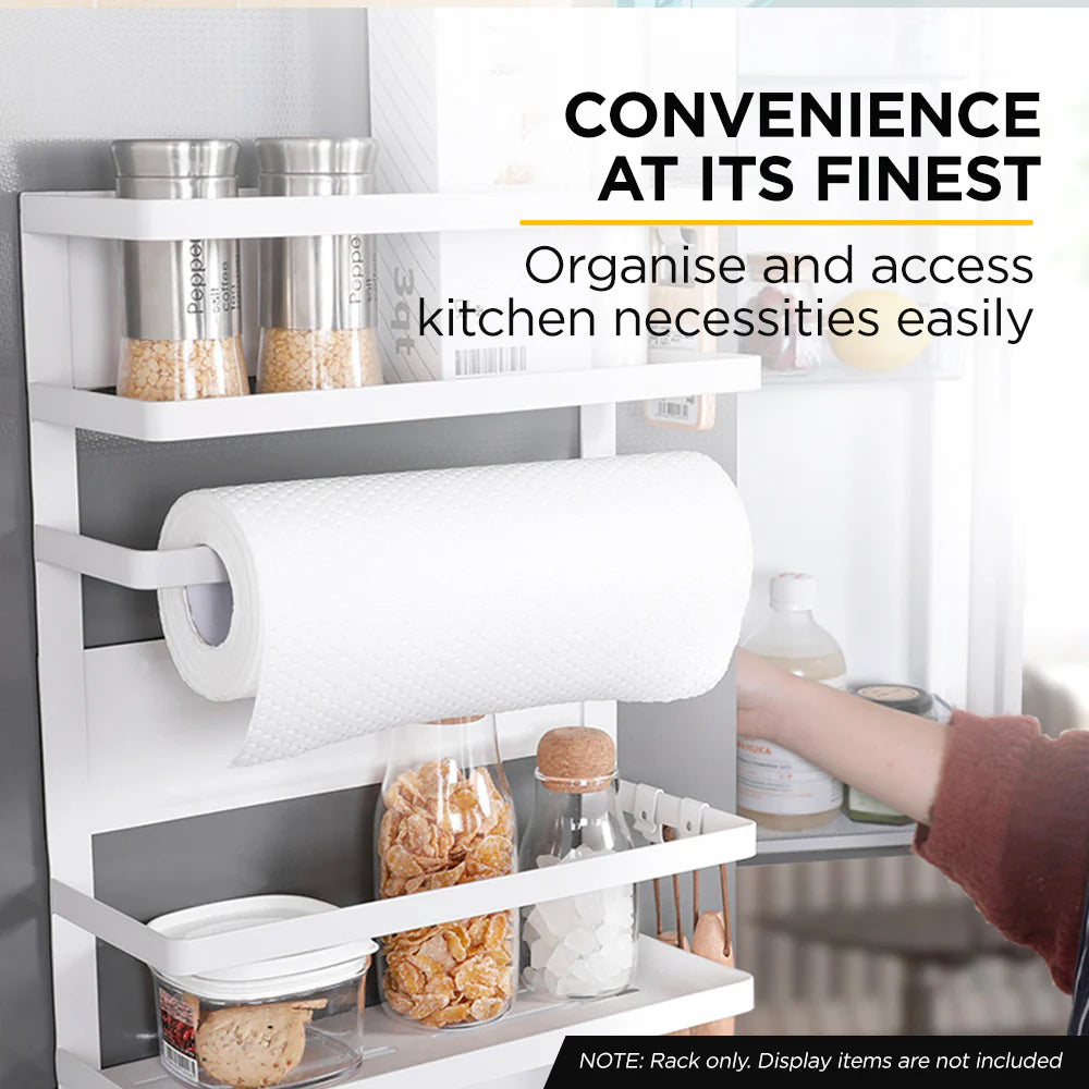 ADIVO Magnetic Fridge Storage Shelf with Paper Towel Holder Kitchen Spice Rack Organiser - White