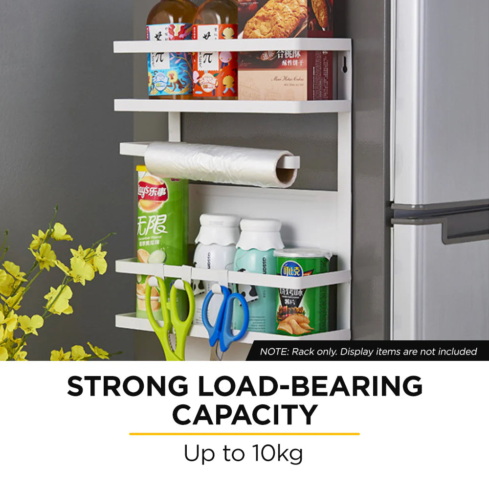 ADIVO Magnetic Fridge Storage Shelf with Paper Towel Holder Kitchen Spice Rack Organiser - White