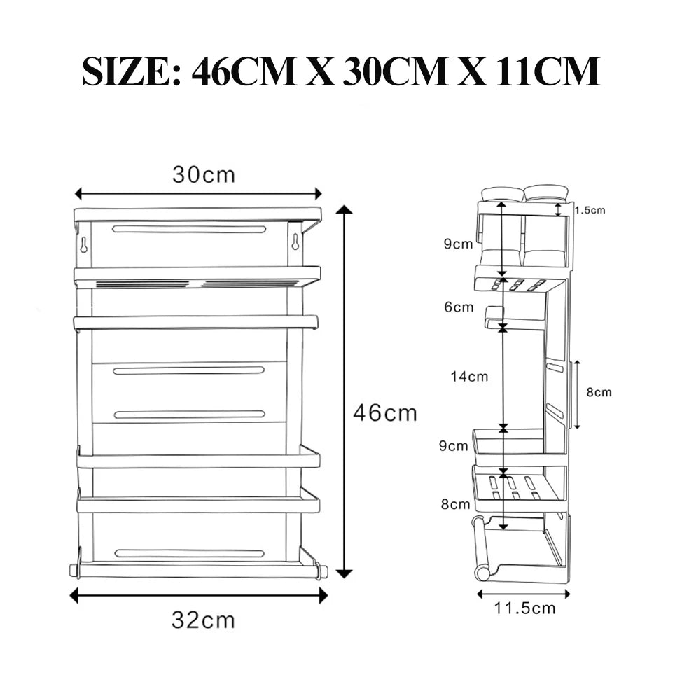 ADIVO Magnetic Fridge Storage Shelf with Paper Towel Holder Kitchen Spice Rack Organiser - White