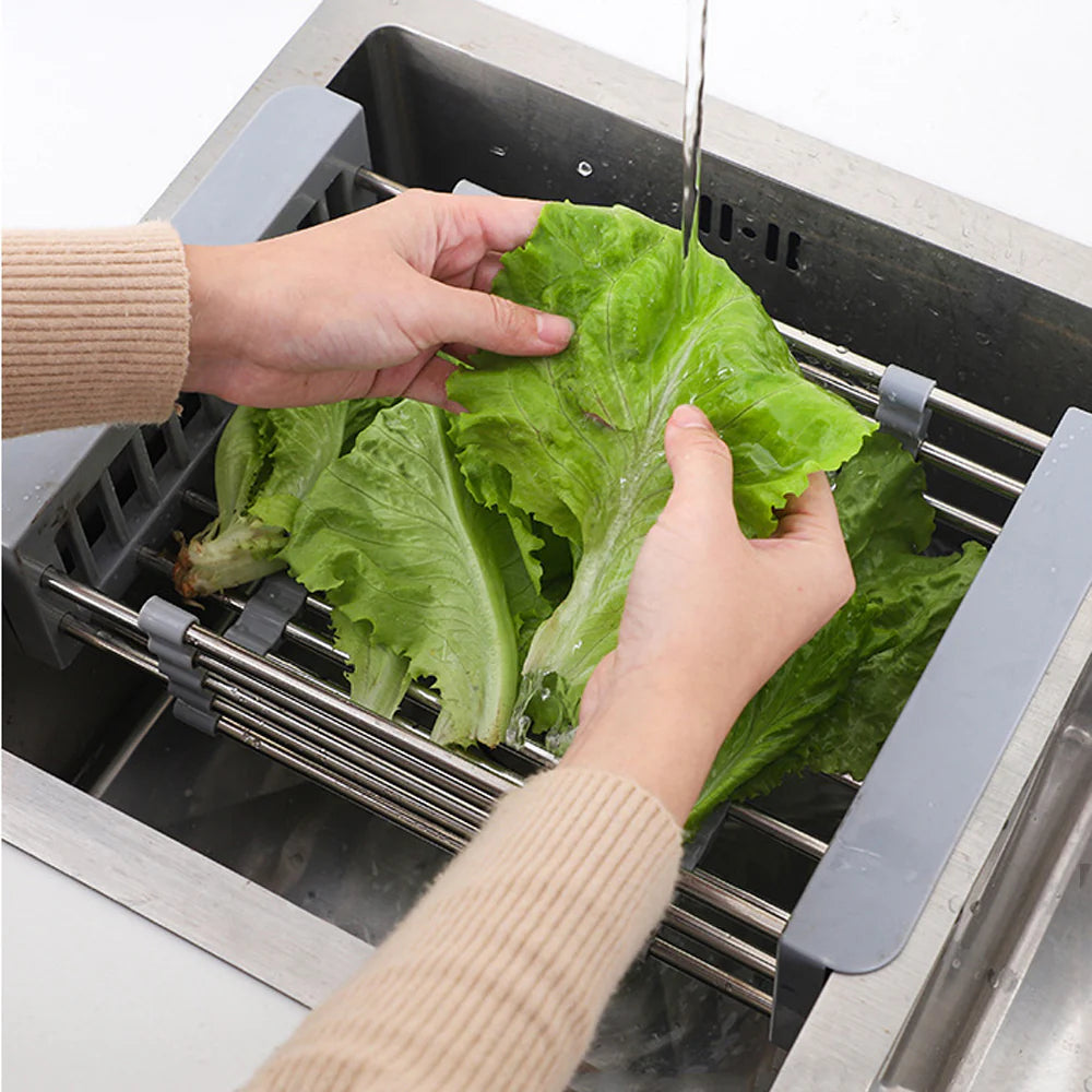 Expandable In Sink Kitchen Dish Drying Rack, Over The Sink Dish Drainer in Stainless Steel and ABS