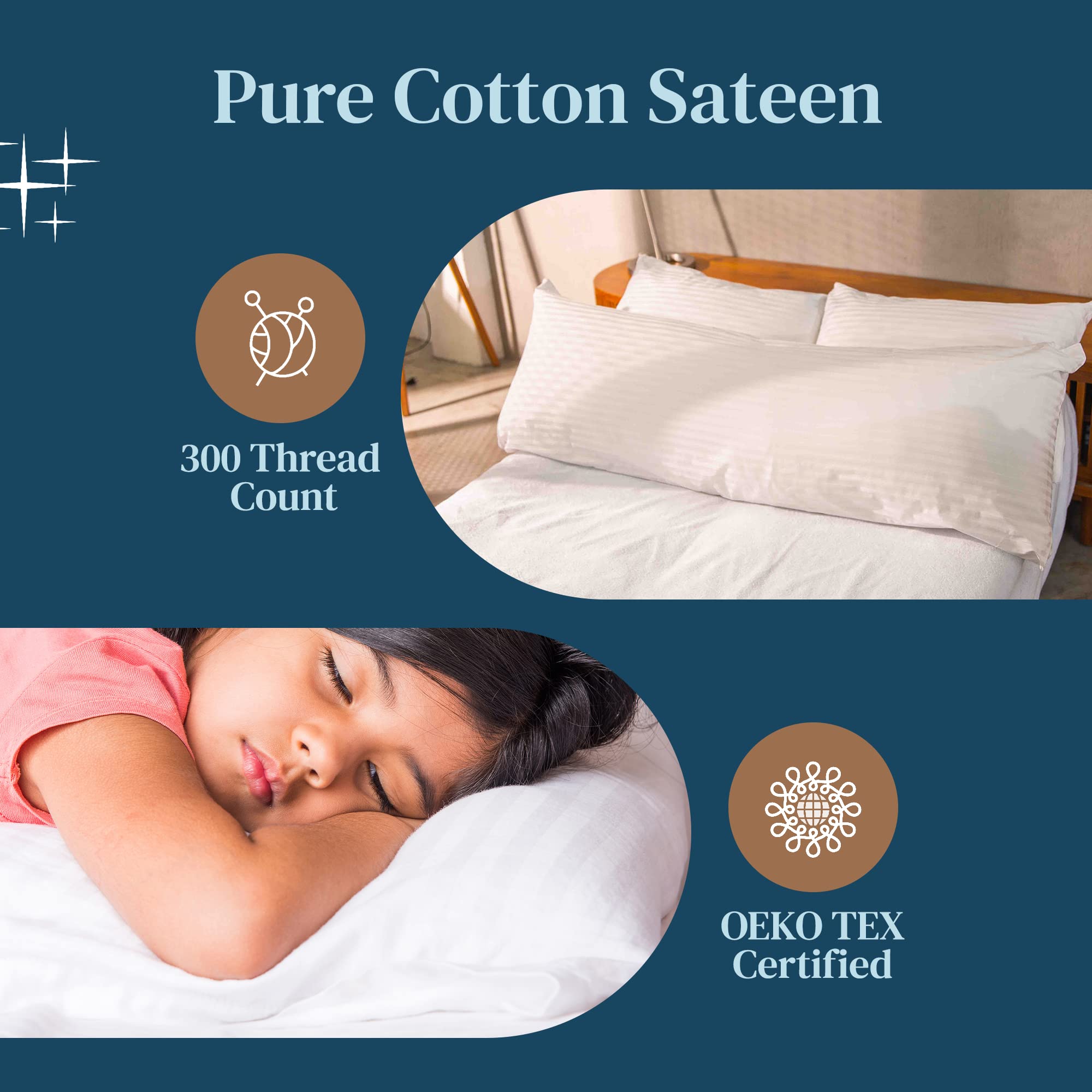 FeelAtHome Cotton Pillow Protector - 100% Waterproof Zippered Pillow Covers, Noiseless