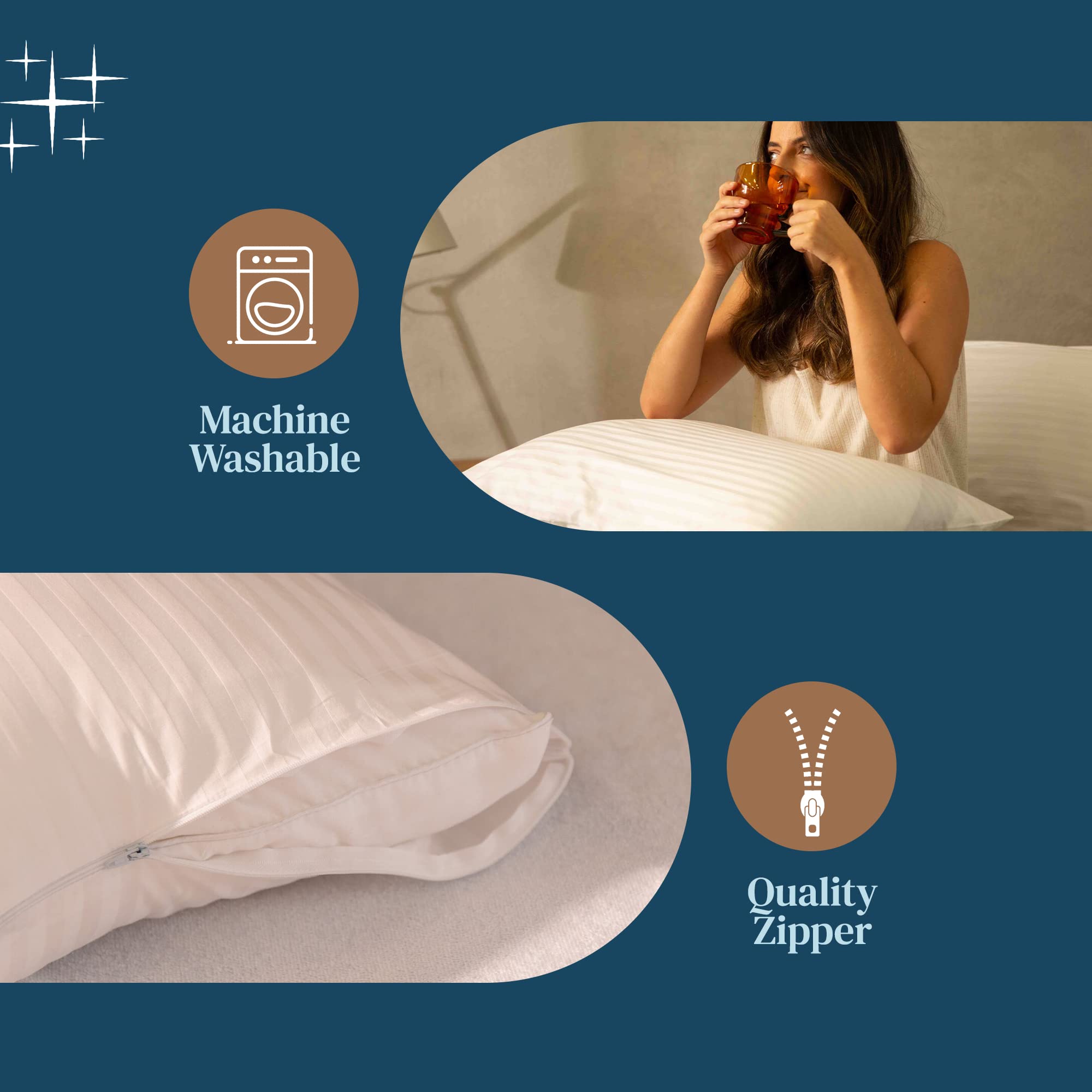 FeelAtHome Cotton Pillow Protector - 100% Waterproof Zippered Pillow Covers, Noiseless