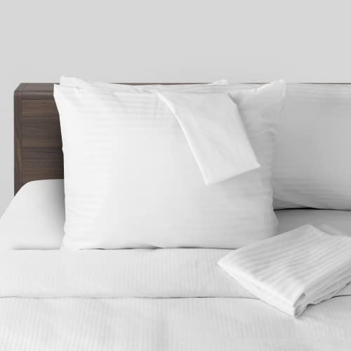 FeelAtHome Cotton Sateen Pillow Covers - 300TC, Waterproof Zipper, Noiseless, Breathable, 20x26 Standard, Pack of 2