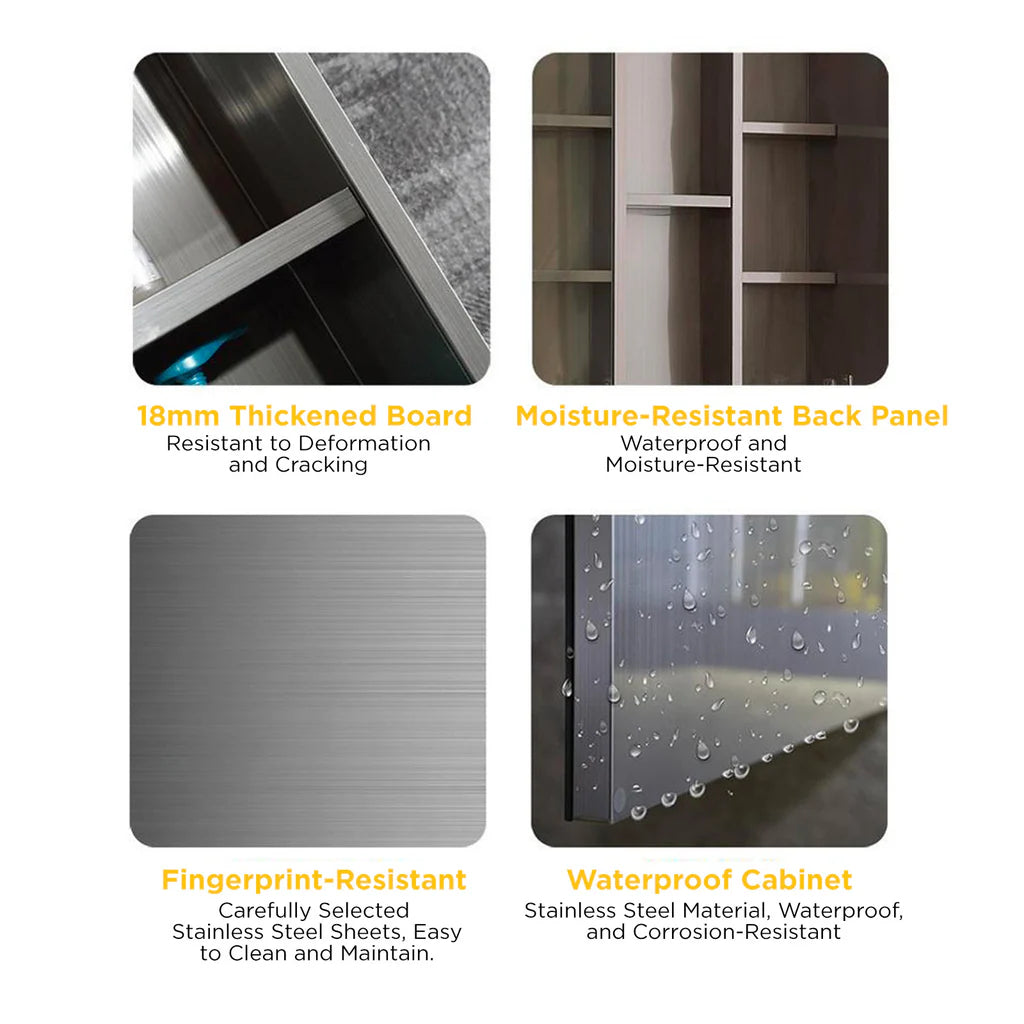 Viviendo Bathroom LED Mirror Cabinet Home Washroom Shaver Wall-Mounted Vanity Shelf Storage Unit Mirrored Cupboard