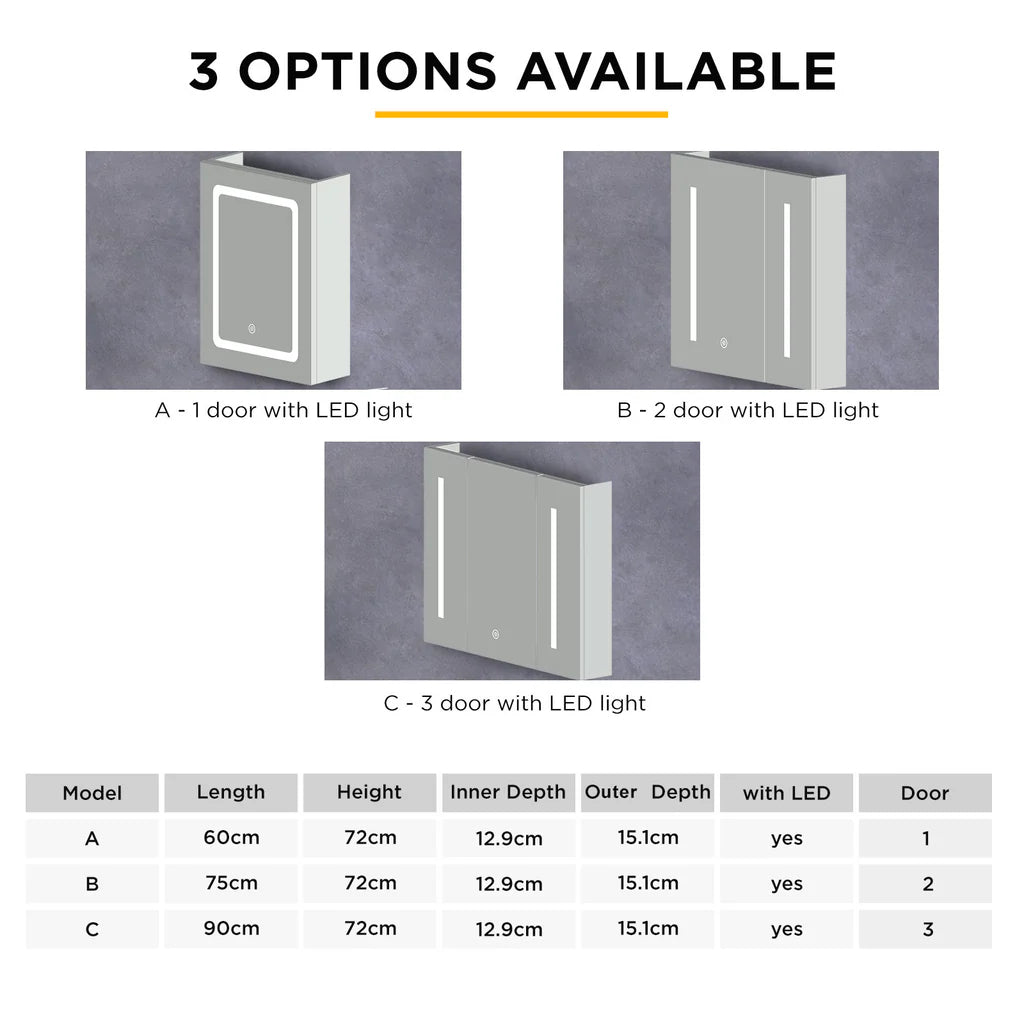 Viviendo Bathroom LED Mirror Cabinet Home Washroom Shaver Wall-Mounted Vanity Shelf Storage Unit Mirrored Cupboard