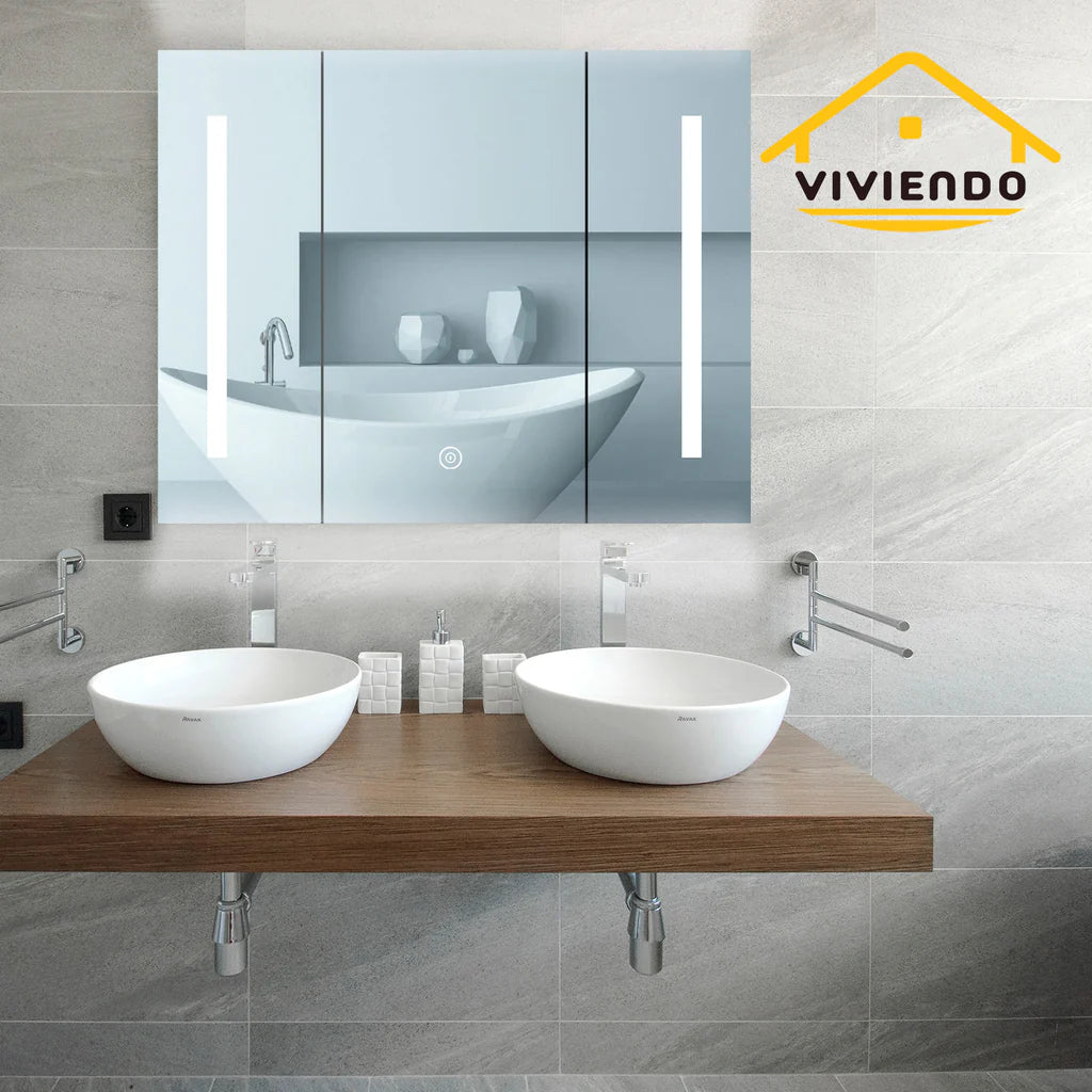 Viviendo Bathroom LED Mirror Cabinet Home Washroom Shaver Wall-Mounted Vanity Shelf Storage Unit Mirrored Cupboard