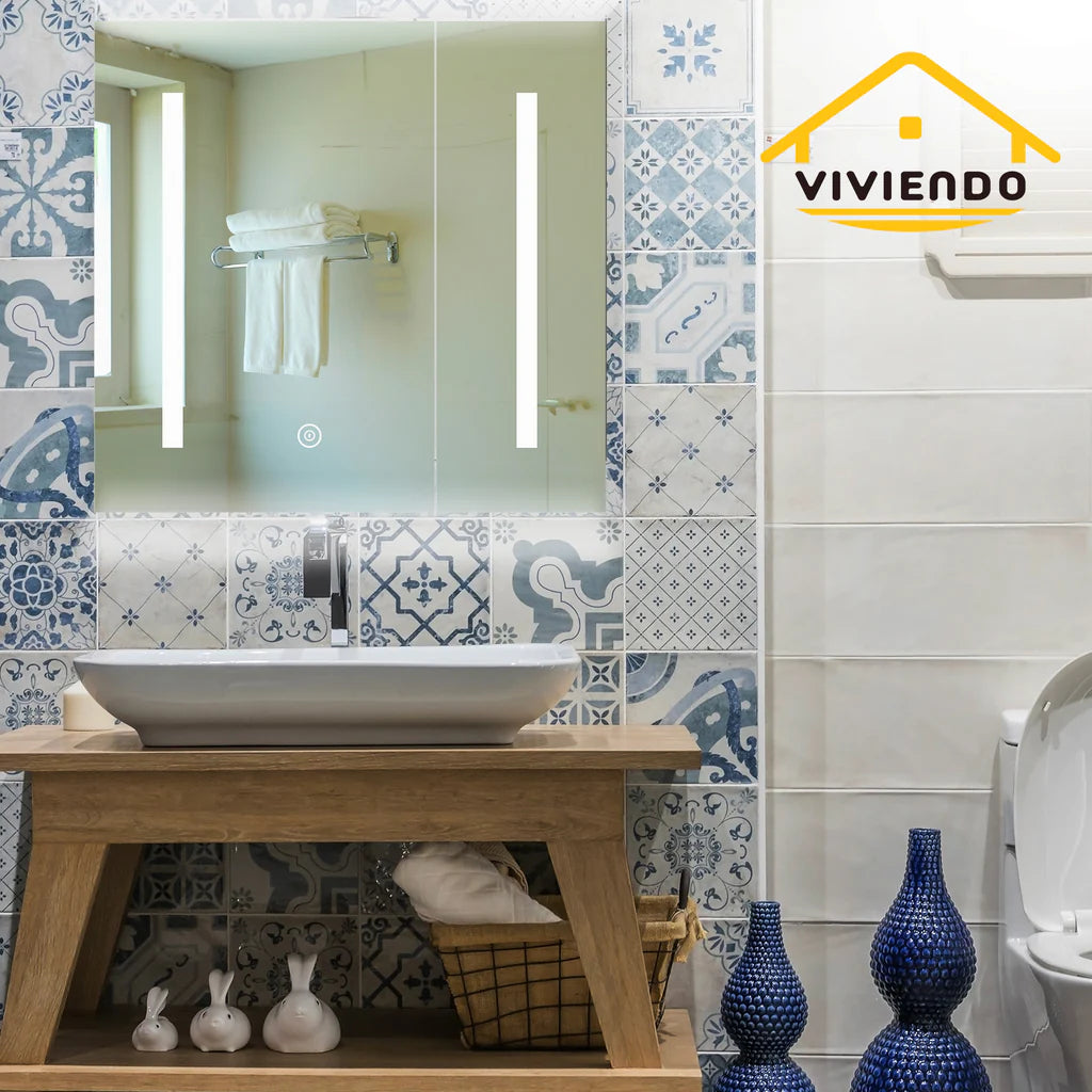 Viviendo Bathroom LED Mirror Cabinet Home Washroom Shaver Wall-Mounted Vanity Shelf Storage Unit Mirrored Cupboard