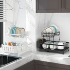 Adivo 2 tier Dish Drainer Kitchen Counter Dish Rack with Cutlery Holder, Drip Tray