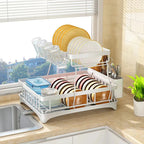 Adivo 2 tier Dish Drainer Kitchen Counter Dish Rack with Cutlery Holder, Drip Tray