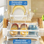 Adivo 2 tier Dish Drainer Kitchen Counter Dish Rack with Cutlery Holder, Drip Tray