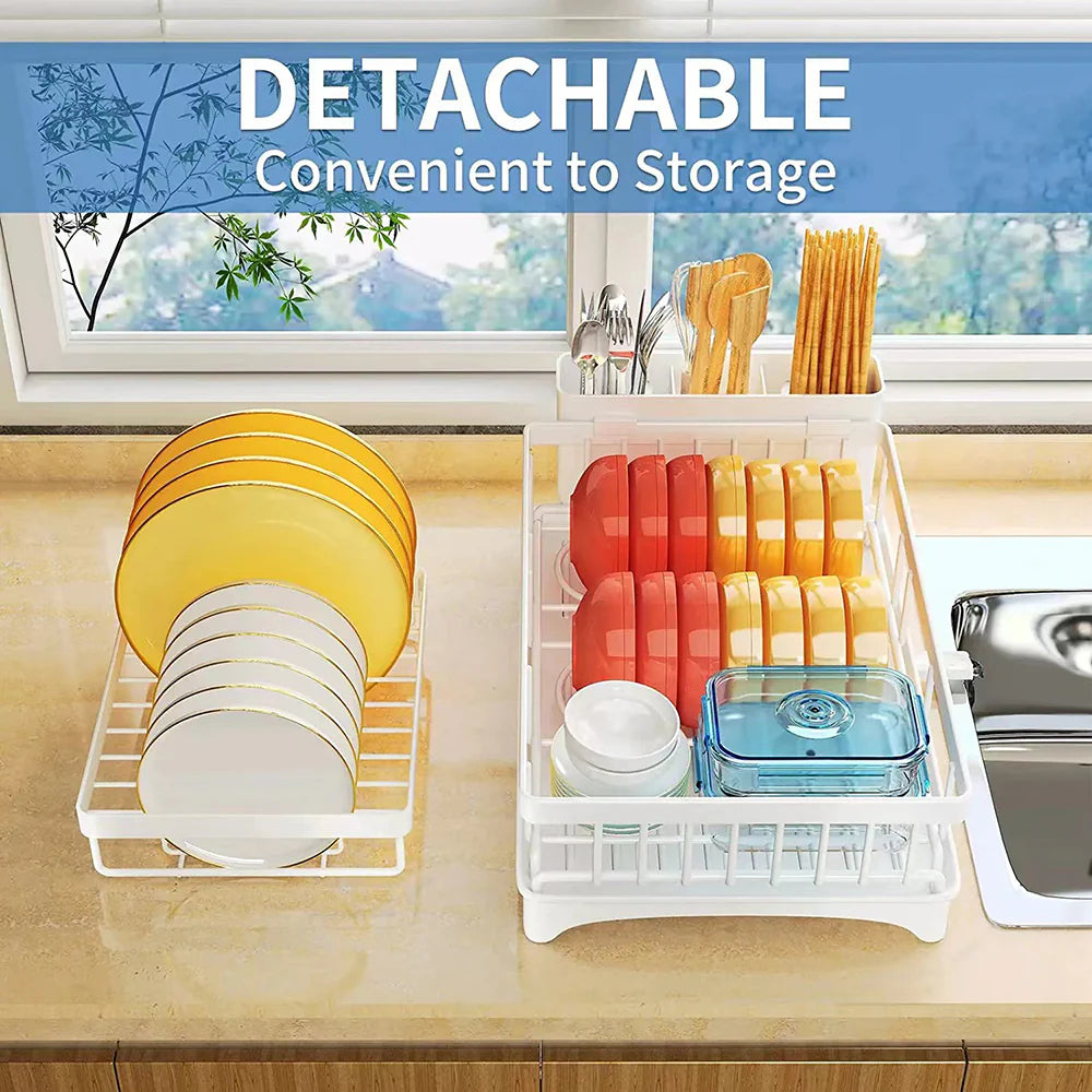 Adivo 2 tier Dish Drainer Kitchen Counter Dish Rack with Cutlery Holder, Drip Tray