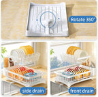 Adivo 2 tier Dish Drainer Kitchen Counter Dish Rack with Cutlery Holder, Drip Tray