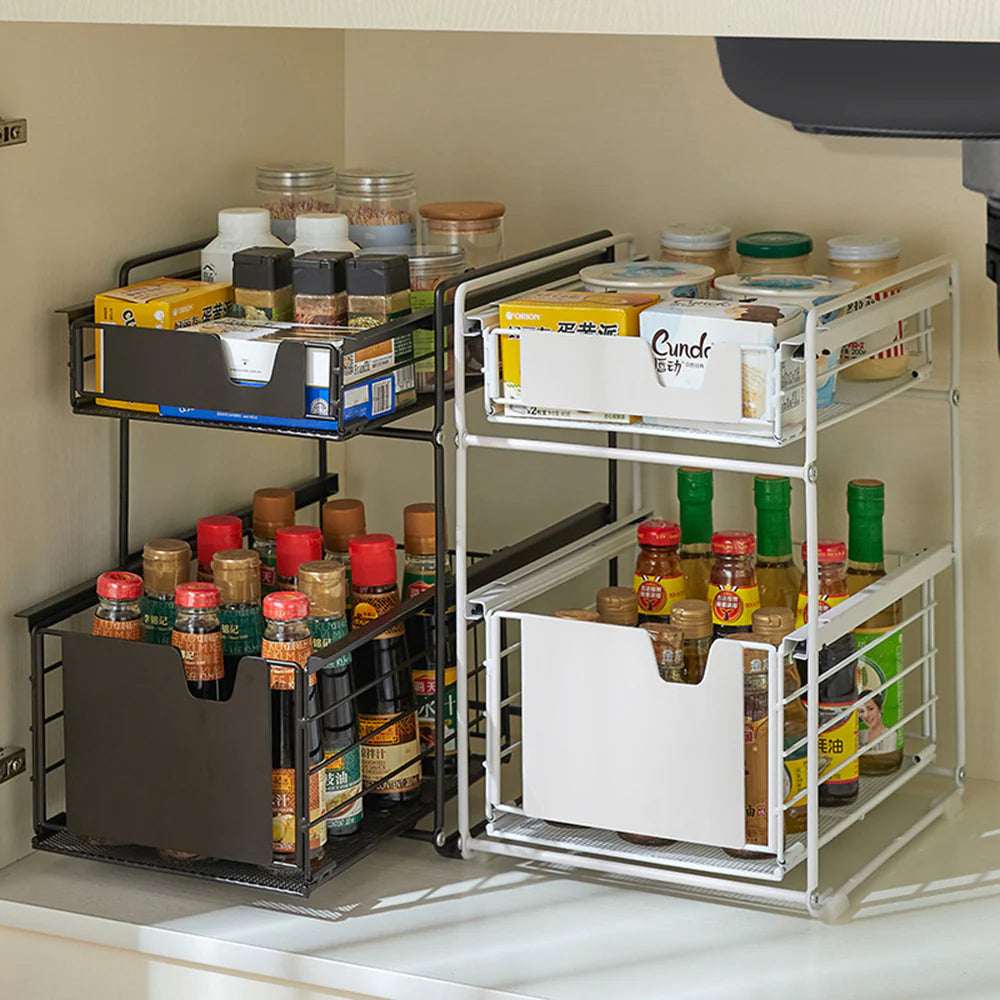 Pantry Kitchen Organiser Sauce Rack Spice Storage with sliding drawers in Carbon Steel