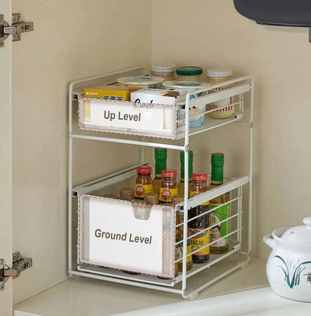 Pantry Kitchen Organiser Sauce Rack Spice Storage with sliding drawers in Carbon Steel