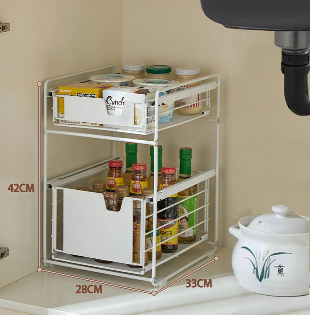Pantry Kitchen Organiser Sauce Rack Spice Storage with sliding drawers in Carbon Steel
