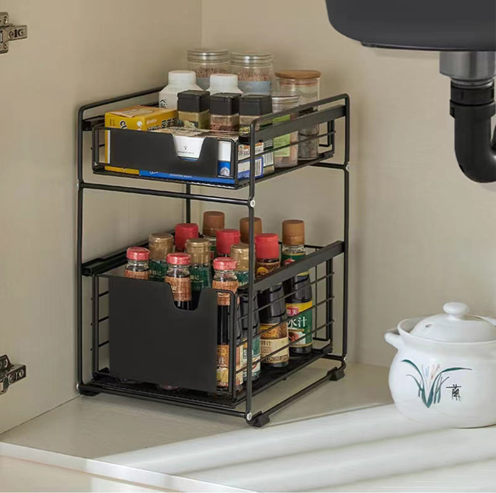 Advio Pantry Kitchen Organiser Sauce Rack Spice Storage with sliding drawers in Carbon Steel