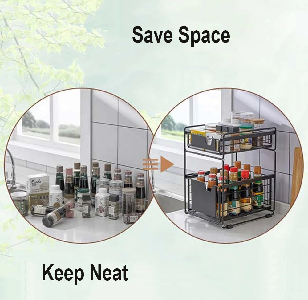 Pantry Kitchen Organiser Sauce Rack Spice Storage with sliding drawers in Carbon Steel