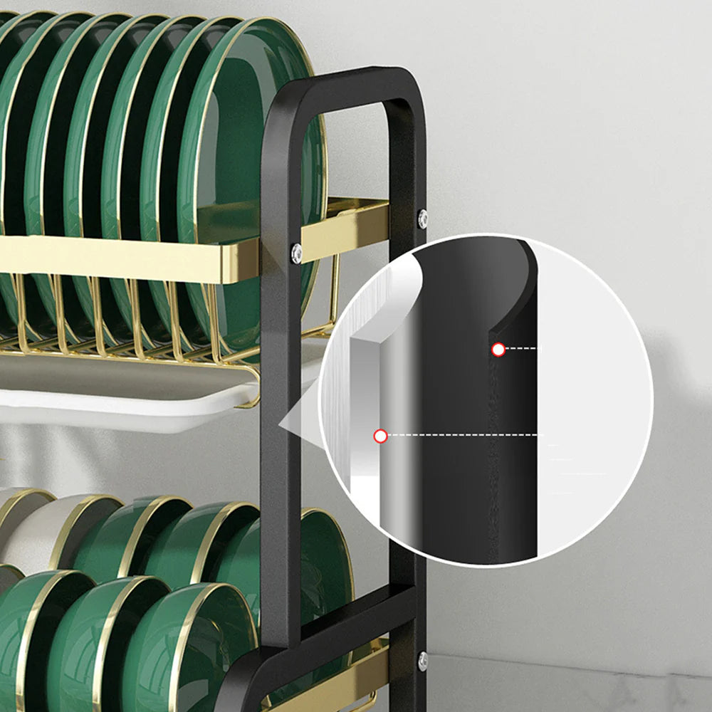 2 tier Dish Drainer Kitchen Counter Dish Rack with Cutlery Holder, Drip Tray