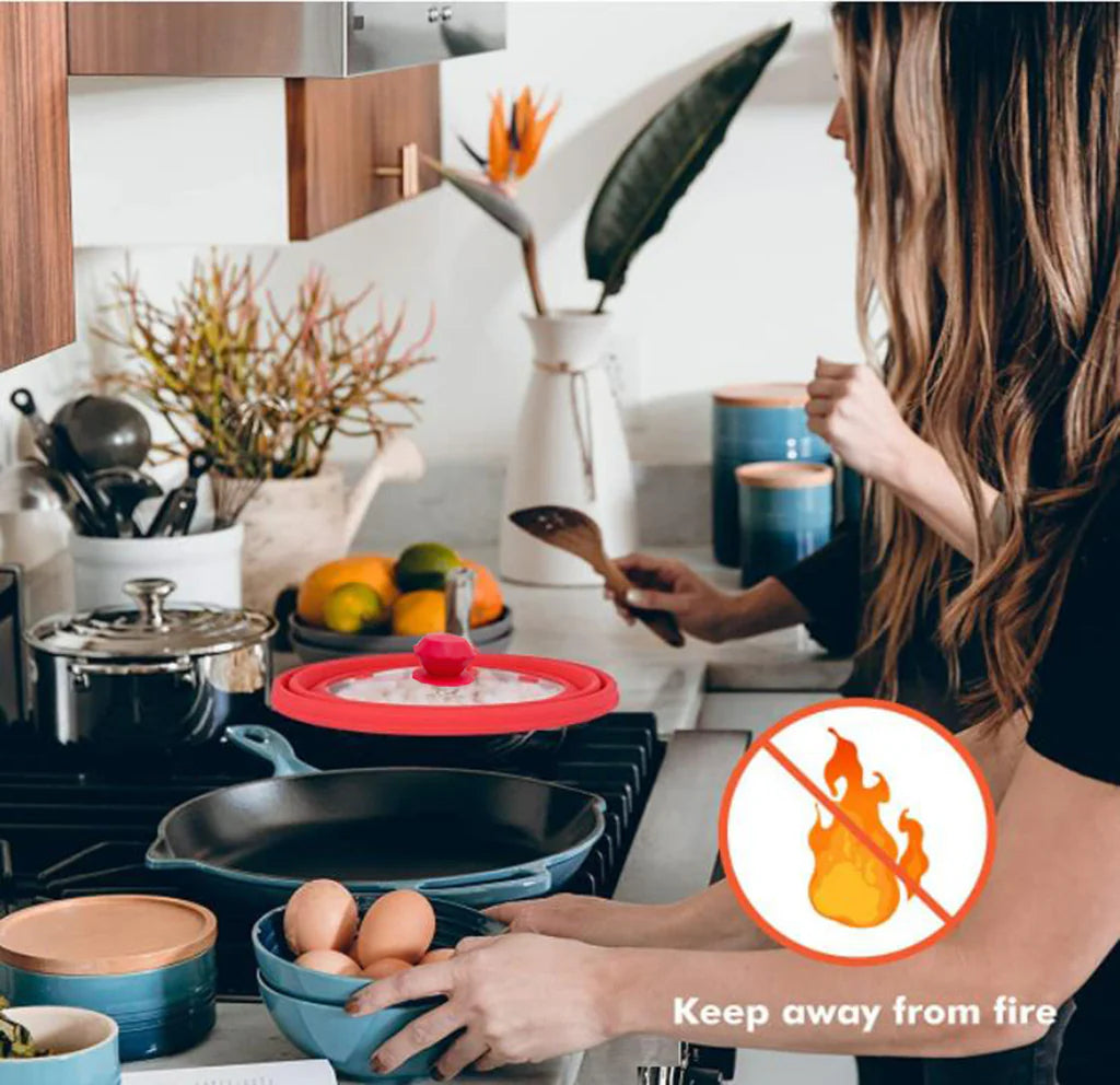 Microwave Vented Glass Cover and Multifunction Silicone Splatter Guard Lid