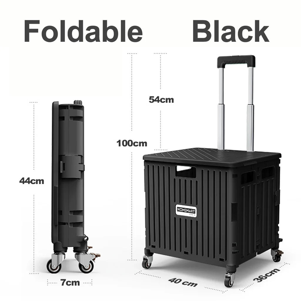 Viviendo 65L Foldable Shopping Trolley Cart Portable Grocery Basket Rolling Wheel with Top Cover