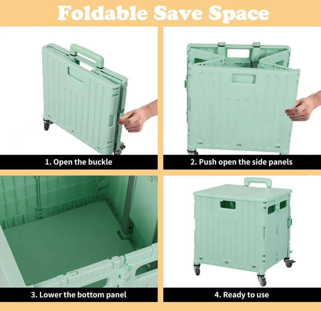 Viviendo 65L Foldable Shopping Trolley Cart Portable Grocery Basket Rolling Wheel with Top Cover