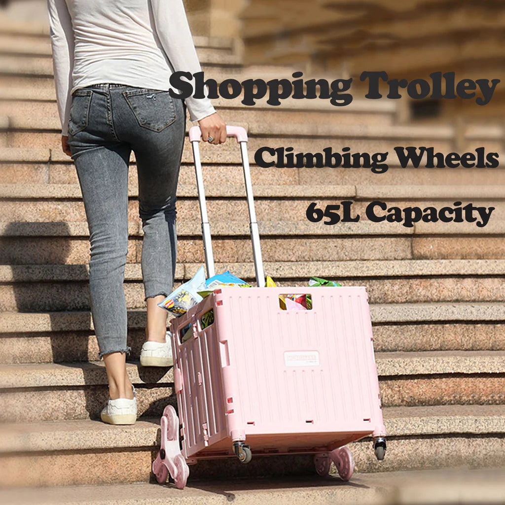 Viviendo 65L Foldable Shopping Trolley Cart Portable Grocery Basket Climbing Wheel with Top Cover