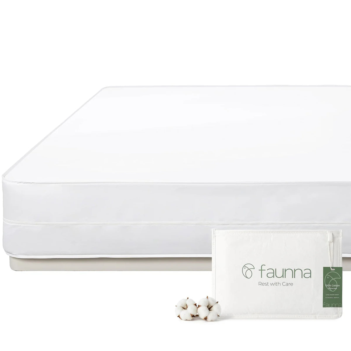 FAUNNA Cotton Mattress Encasement, Zippered, Bed Bug & Dust Mite Proof, Hypoallergenic, Noiseless